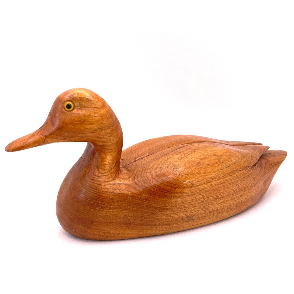 Signed E. Ketchum Hand Carved Wooden Duck: 1990 Vintage Folk Art Bird Sculpture